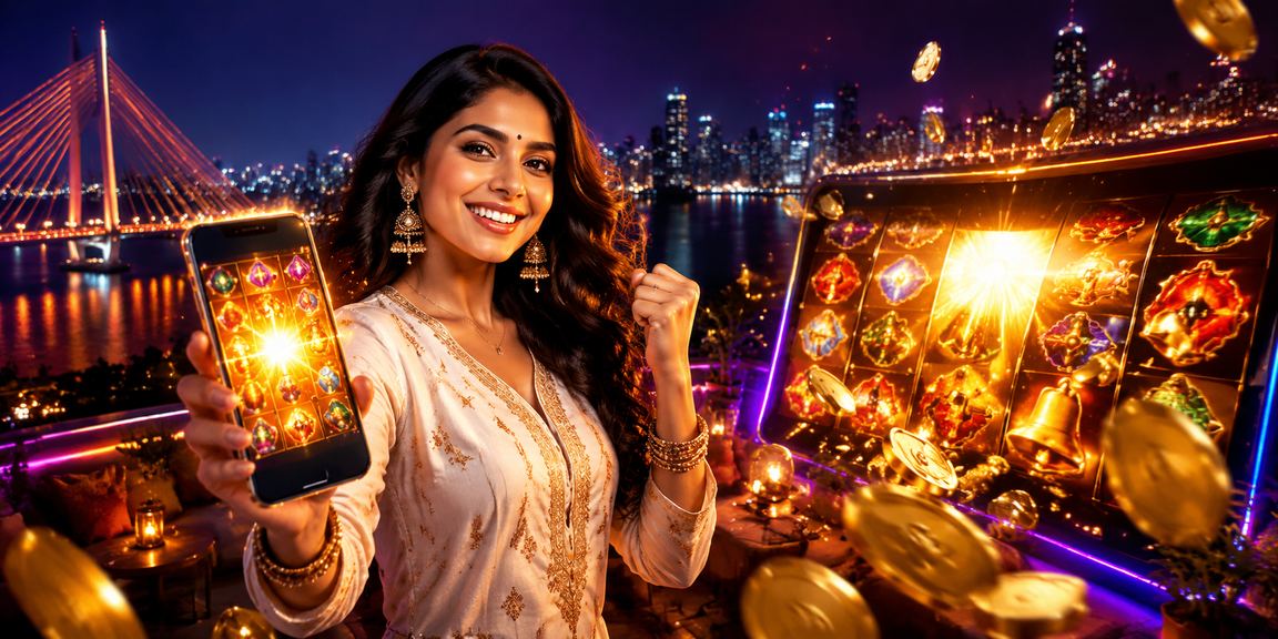 Player enjoying Andar Bahar game with urban Mumbai background